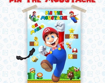 Pin the Moustache Mario Birthday Super Mario Bros Party Boy Birthday Super Mario Game Mario Luigi Party Entertainment Kids Mario Kart SM