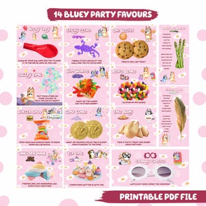 14 Pink Party Favor Printable Girl Birthday Treat Bundle Girl Blue Dog Themed Party For Kids Birthday Party Favour Label Girl Party Deco BF1