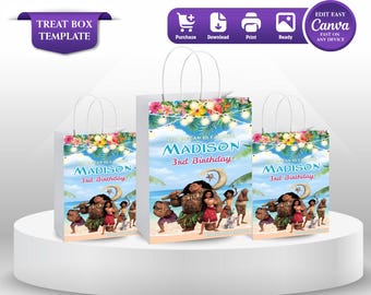 Treat Bag Label Moana Birthday Party Favor Label Moana theme Party Boy 3rd Birthday Favor Tag Luau Party Decor Tiana Birthday Printables MN1