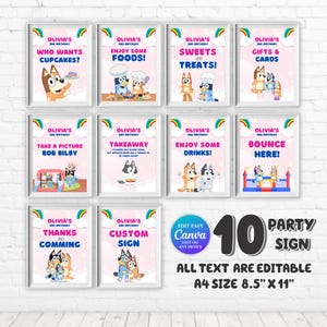 10 Blue Dog Girl Party Signs Blue dog Birthday Sign Girl Blue Dog Birthday Party Favor Sign Blue Dog Party Label Heeler Boy party Banner BF1