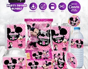 Minnie Mouse Favor Bundle Mickey Anime Theme Birthday Favours Printable Labels Daisy Duck Kids Gift Oh Twodles Party Decor Figaro Goofy MK05