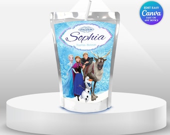 Etiqueta para bolsa de jugo de cumpleaños de Elsa, etiquetas para recuerdo de fiesta de cumpleaños de niña de Frozen, fiesta temática de Frozen, Anna, Frozen, princesa Elsa, fiesta FG2