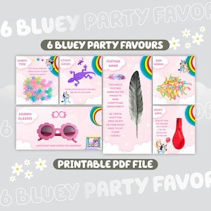 6 Pink Party Favors Printable Girl Birthday Treat Bundle Girl Blue Dog Themed Party For Kids Birthday Party Favour Label Girl Party Deco BF1