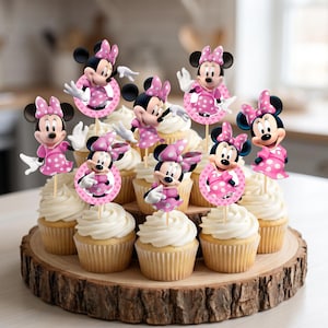 Minnie Mouse CupCake Topper Mickey Anime Theme Birthday Decoration Daisy Duck Kids Party Printable Theme Park Table Decor Oh Twodles MK05