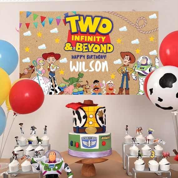 Toy Story Two Infinity & Beyond Banner Boy Theme Party Backdrop Printable 2nd Birthday Poster Son Event Display Wall Decor Happy Birthday TS