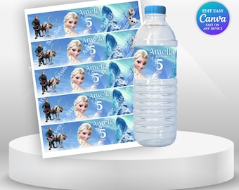 Etiqueta para botella de cumpleaños de Elsa, fiesta de Frozen, niña, etiquetas para recuerdo de fiesta de 4.º cumpleaños, fiesta temática de Frozen, Anna, Frozen, princesa Elsa, fiesta Olaf FG1