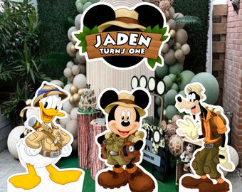 Figura de Minnie de tamaño real con temática de safari y anime para cumpleaños. Pegatina de Mickey para fiestas de cosplay. Letrero de bienvenida de Doland Duck. Oh Twodies Prop MK06