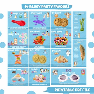 14 Blue Party Favor Printable Girl Birthday Treat Bundle Girl Blue Dog Themed Party For Kids Birthday Party Favour Label Girl Party Deco BF1