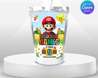 Mario Bros Birthday Capri Sun Label Mario theme Party Super Mario Invite Boy 8th Birthday Mario Party Favors Peach Birthday Mario luigi SM1