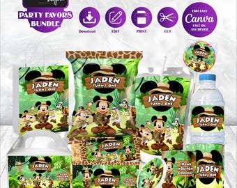 Mickey Safari Favor Bundle Minnie Mouse Anime Theme Birthday Labels Printable Daisy Duck Gift Set Oh Twodles Party Decor Goofy Keepsake MK06