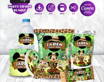 Mickey Safari Favor Bundle Minnie Mouse Anime Theme Birthday Labels Printable Daisy Duck Gift Set Oh Twodles Party Decor Goofy Keepsake MK06