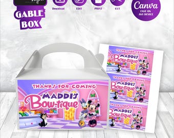 Etiquetas para cajas de Minnie Bowtique, etiquetas imprimibles con temática de Mickey Mouse, etiquetas para regalos de cumpleaños, etiquetas para regalos de Daisy Duck, etiquetas para decoración de fiestas, etiquetas para regalos de Goofy MK02
