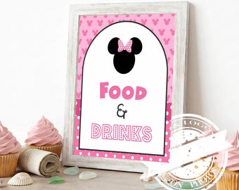 Letrero de Minnie Mouse para comida y bebidas, temática de Mickey Mouse y anime, etiquetas para comida de cumpleaños, letreros para fiestas infantiles de Daisy Duck, decoración de mesa de parque temático Oh Twodles MK05