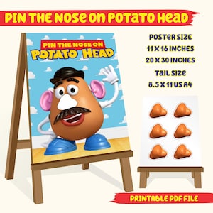 Mr Potato Head Pin the Nose Toy Story Woody Anime Theme Birthday Interactive Activity Kid BuzzLightyear Funny Party Game Printable Jessie TS