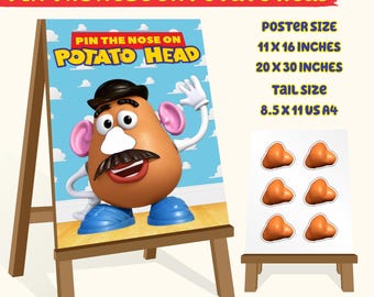 Mr Potato Head Pin the Nose Toy Story Woody Anime Theme Birthday Interactive Activity Kid BuzzLightyear Funny Party Game Printable Jessie TS
