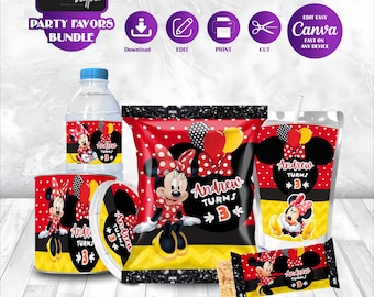 Red Minnie Mouse Favor Bundle Mickey Anime Theme Birthday Favours Printable Labels Daisy Duck Kids Gift Oh Twodles Party Decor Figaro MK04