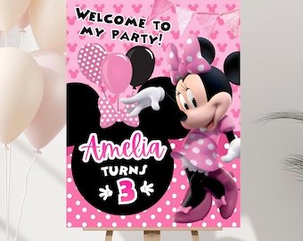 Minnie Mouse Welcome Banner Mickey Anime Theme Birthday Signs Printable Daisy Duck Kids Party Decor Oh Twodles Theme Park Backdrop Sign MK05