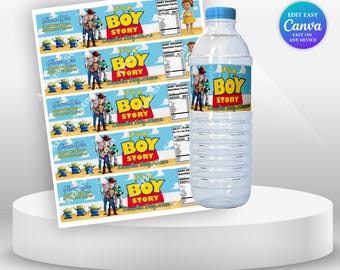 Etiqueta para biberón de Toy Story, baby shower de Woody, es un niño, temática de anime, bolsa de regalo de cumpleaños, decoración de fiesta de Jessie, etiqueta de regalo imprimible para niños TS5