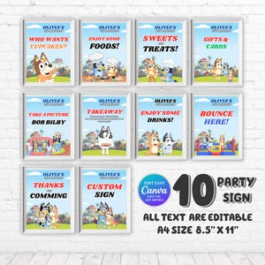 10 Blue Dog Girl Party Signs Blue dog Birthday Sign Girl Blue Dog Birthday Party Favor Sign Blue Dog Party Label Heeler Boy party Banner BF1