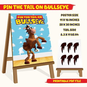 Pin the Tail On Bullseye Toy Story Woody Anime Theme Birthday Interactive Activity Kids Buzz Lightyear Funny Party Game Printable Jessie TS