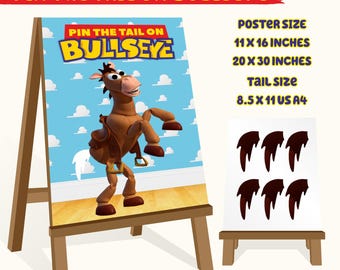 Pin the Tail On Bullseye Toy Story Woody Anime Theme Birthday Interactive Activity Kids Buzz Lightyear Funny Party Game Printable Jessie TS