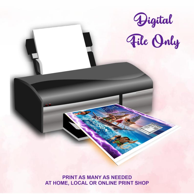 Cheerful Moana Birthday Label Chip bag. Instructions- Step 1   Purchase, add to cart, and checkout. Step 2   Download your file from the order page Step 3. In Pdf you will find the link to access Canva Template. Step 4   Print at home or at a professional print shop."