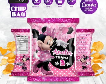 Bolsa de regalo con diseño de Minnie Mouse, temática de Mickey y el Anime, etiqueta imprimible para cumpleaños, regalo para niños, decoración de fiesta Oh Twodles, Figaro y Goofy MK05