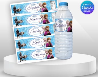 Etiqueta para botella de cumpleaños de Elsa, fiesta de Frozen, niña, etiquetas para recuerdo de fiesta de séptimo cumpleaños, fiesta temática de Frozen, Anna, Frozen, princesa Elsa, fiesta Olaf FG2