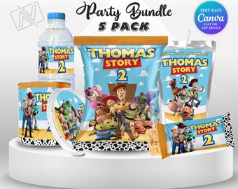 Paquete de recuerdos para fiestas de Toy Story: Woody, fiesta temática de anime, recuerdo para el segundo cumpleaños de niños, bolsa de dulces de Jessie, etiquetas de regalo imprimibles de Buzz Lightyear para niños, TS3
