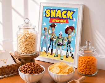 Letrero imprimible para estación de refrigerios de Toy Story, decoración para mesa de dulces de baby shower "Es un niño", letrero de recuerdo de Buzz Lightyear para fiestas infantiles, descarga digital TS5