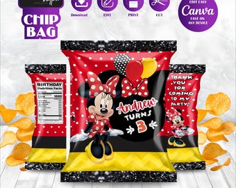 Bolsa de regalo con diseño de Minnie Mouse, color rojo, ideal como recuerdo de cumpleaños con temática de Mickey y el Anime, etiqueta imprimible, regalo para niños, Oh Twodles, decoración para fiestas, Figaro MK04