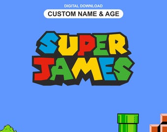 Super Mario birthday logo Mario printable party decor Mario themed Party wall art banner Mario cake topper party supplies Mario Bros LGSM