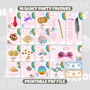 18 Blue Party Favor Printable Girl Birthday Treat Bundle Girl Blue Dog Themed Party For Kids Birthday Party Favour Label Girl Party Deco BF1