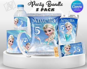 Etiquetas para paquete de cumpleaños de Elsa, fiesta de Frozen para niña, etiquetas para recuerdos de fiesta de cumpleaños número 4, fiesta temática de Frozen, Anna, princesa Elsa, Olaf FG1