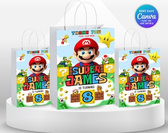 Etiqueta para bolsa de regalo de cumpleaños de Mario Bros. Fiesta temática de Mario Invitación de Super Mario Niño 8.º cumpleaños Recuerdos de fiesta de Mario Cumpleaños de Peach Mario Luigi SM1