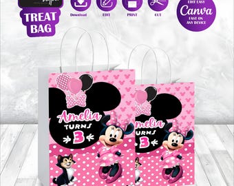 Bolsa de regalo de Minnie Mouse, etiquetas imprimibles para regalos de cumpleaños con temática de Mickey y el Pato Daisy, regalo para niños, Oh Twodles, decoración de fiesta, Figaro MK05
