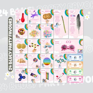 24 Blue Dog Party Favor Printable Girl Birthday Treat Bundle Girl Blue Dog Themed Party For Kids Birthday Party Favour Label Girl Party BF1