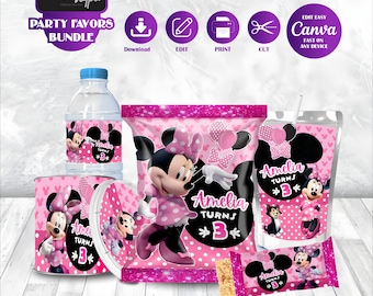 Minnie Mouse Favor Bundle Mickey Anime Theme Birthday Favours Printable Labels Daisy Duck Kids Gift Oh Twodles Party Decor Figaro Goofy MK05
