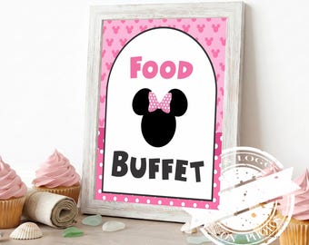 Letreros para buffet de comida de Minnie Mouse, etiquetas de comida de cumpleaños con temática de anime de Mickey, letreros para fiestas infantiles de Daisy Duck, decoración de mesa de parque temático Oh Twodles MK05