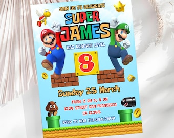 Super Mario Birthday Invitation Mario Bros Party Invite Boy 4th Birthday Invite Super Mario Party Video Game Invite Mario Luigi Invite SM7