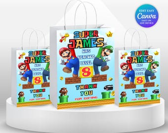 Etiqueta para bolsa de regalo de cumpleaños de Mario Bros. Fiesta temática de Mario Invitación de Super Mario Niño 8.º cumpleaños Recuerdos de fiesta de Mario Cumpleaños de Peach Mario Luigi SM7