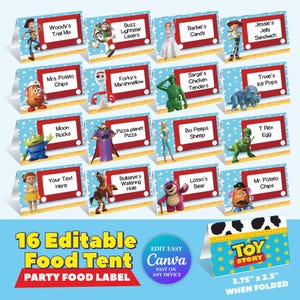 Toy Story Food Tent Woody Anime Theme Birthday Decoration Place Card Buzz Lightyear Kids Party Favors Printable Jessie Table Decor Cowboy TS