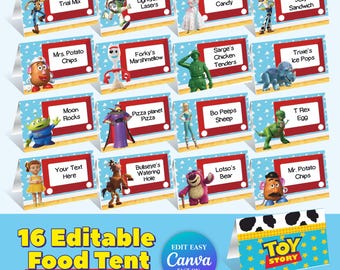 Toy Story Food Tent Woody Anime Theme Birthday Decoration Place Card Buzz Lightyear Kids Party Favors Printable Jessie Table Decor Cowboy TS
