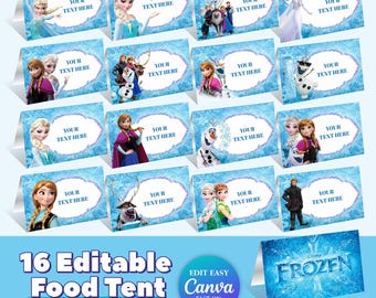 16 Food Tent Frozen Party Elsa Birthday Party Place Card Frozen Table Tent Princess Theme Party Decor Anna Frozen Princess Elsa Party FG