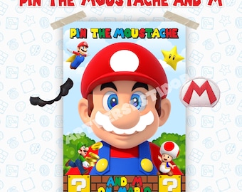Pin the Moustache Mario Birthday Super Mario Bros Party Boy Birthday Super Mario Game Mario Luigi Party Entertainment Kids Mario Kart SM