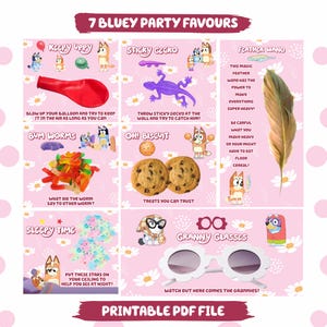 7 Pink Party Favors Printable Girl Birthday Treat Bundle Girl Blue Dog Themed Party For Kids Birthday Party Favour Label Girl Party Deco BF1