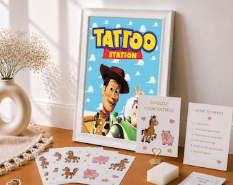 Toy Story Tattoo Station Sign Printable Its A Boy Baby Shower Treat Table Decor Buzz Lightyear Favor Signage Kids Party Digital Download TS5