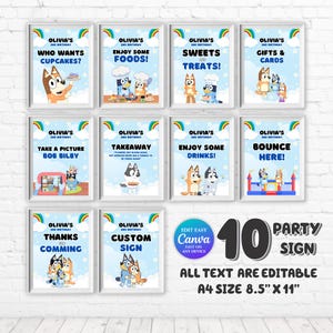 10 Blue Dog Girl Party Signs Bluedog Birthday Sign Girl Blue Dog Birthday Party Favor Sign Blue Dog Party Label Heeler Boy party Banner PF1