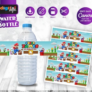 Mario Bros Party Water Bottle Label Mario theme Party Super Mario Invite Boy 4th Birthday Mario Party Favor Peach Birthday Mario Luigi SM01