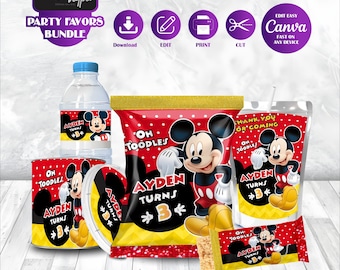 Mickey Mouse Favor Bundle Minnie Anime Theme Birthday Favours Printable Labels Daisy Duck Kids Gift Oh Twodles Party Decor Figaro Goofy MK03